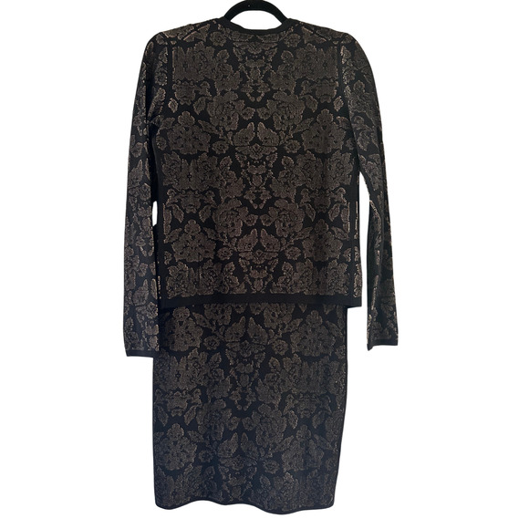 NWT Ann Taylor Black Cream Floral Embroidered Dress with Matching Cardigan Small - Picture 2 of 8